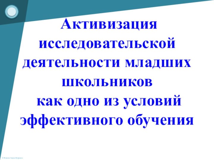 Активизация исследовательской деятельности младших школьников  как одно из условий эффективного обучения