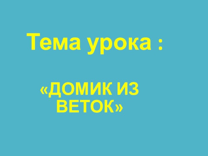 Тема урока :«ДОМИК ИЗ ВЕТОК»