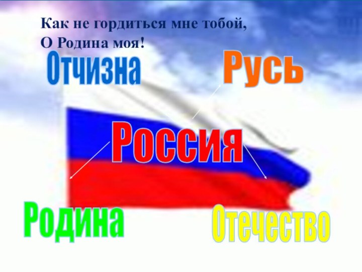 РоссияРодинаОтчизнаОтечествоРусьКак не гордиться мне тобой,О Родина моя!