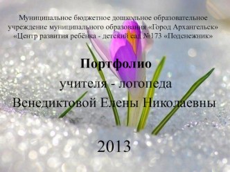 Презентация портфолио учителя-логопеда Венедиктовой Елены Николаевны презентация к уроку по теме