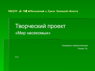 Творческий проект Мир насекомых проект по окружающему миру (подготовительная группа)