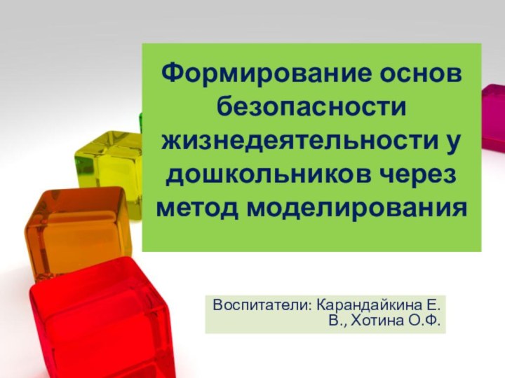 Формирование основ безопасности жизнедеятельности у дошкольников через метод моделирования Воспитатели: Карандайкина Е.В., Хотина О.Ф.