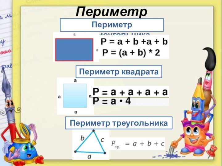 ПериметрПериметр прямоугольникаПериметр квадратаПериметр треугольника