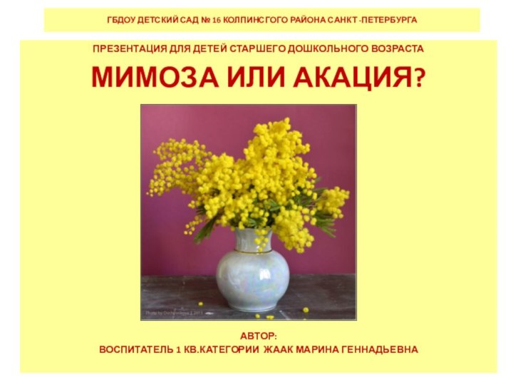 ГБДОУ ДЕТСКИЙ САД № 16 КОЛПИНСГОГО РАЙОНА САНКТ -ПЕТЕРБУРГАПРЕЗЕНТАЦИЯ ДЛЯ ДЕТЕЙ СТАРШЕГО