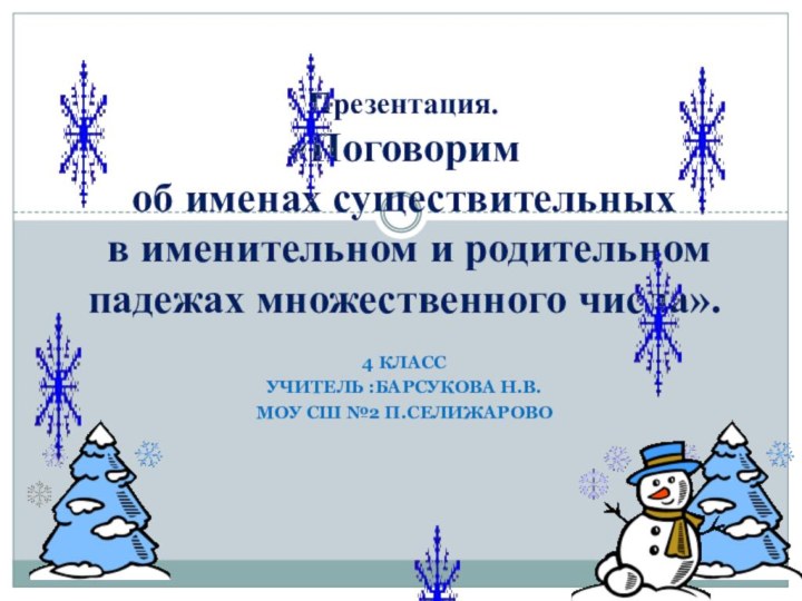 4 классУчитель :Барсукова Н.В.МОУ СШ №2 п.Селижарово Презентация.  «Поговорим  об