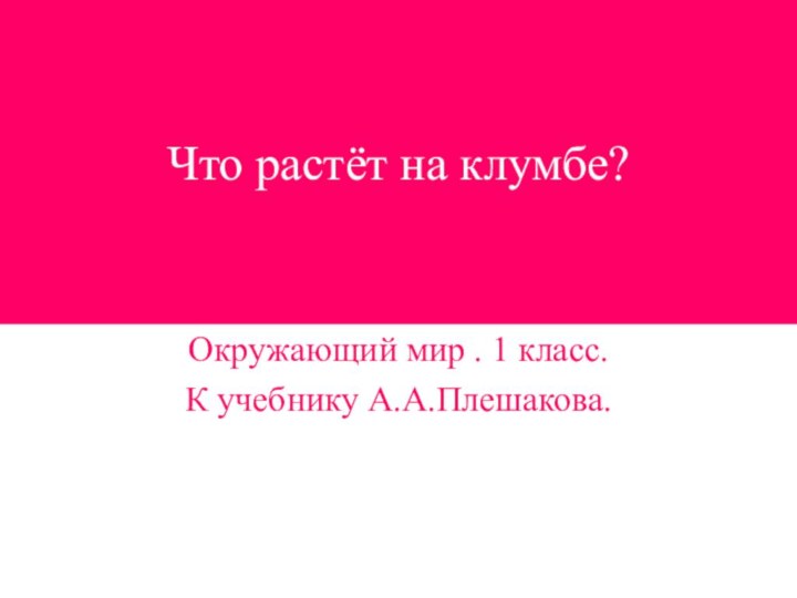 Что растёт на клумбе?Окружающий мир . 1 класс.К учебнику А.А.Плешакова.