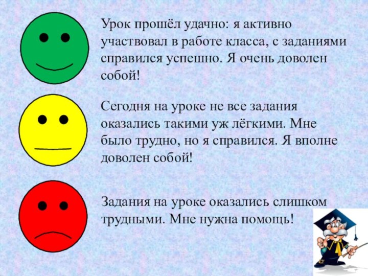 Урок прошёл удачно: я активно участвовал в работе класса, с заданиями справился