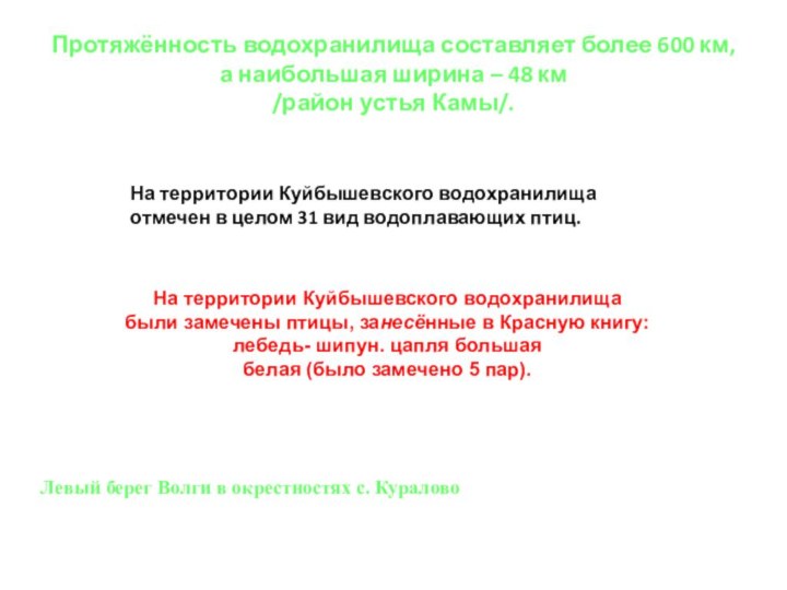 Протяжённость водохранилища составляет более 600 км, а наибольшая ширина – 48 км