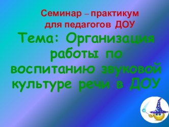 Семинар - практикум для педагогов ДОУ по теме Формирование звуковой культуры речи у детей дошкольного возраста презентация по развитию речи