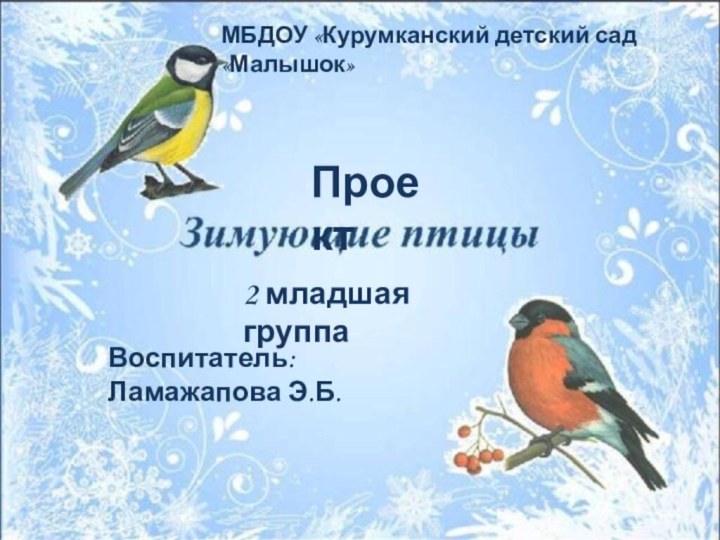 МБДОУ «Курумканский детский сад «Малышок»Проект2 младшая группаВоспитатель: Ламажапова Э.Б.