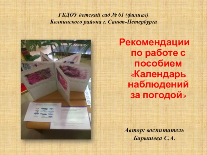 ГБДОУ детский сад № 61 (филиал) Колпинского района г. Санкт-ПетербургаРекомендации по работе