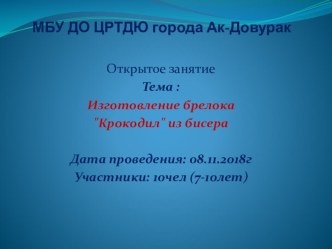 Презентация занятия Изготовление брелка Крокодил из бисера презентация к уроку по технологии (2, 3, 4 класс)