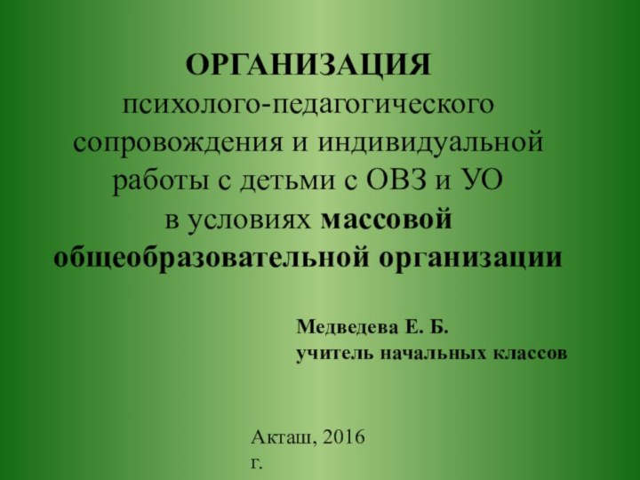 ОРГАНИЗАЦИЯ  психолого-педагогического сопровождения и индивидуальной работы с детьми с ОВЗ и