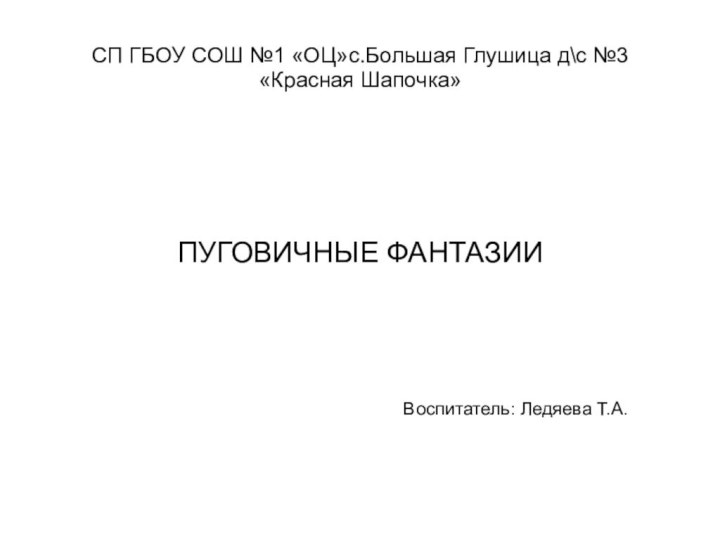 СП ГБОУ СОШ №1 «ОЦ»с.Большая Глушица д\с №3  «Красная Шапочка»ПУГОВИЧНЫЕ ФАНТАЗИИ