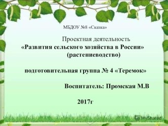 Проектная деятельность Развития растениеводства в России методическая разработка (подготовительная группа)