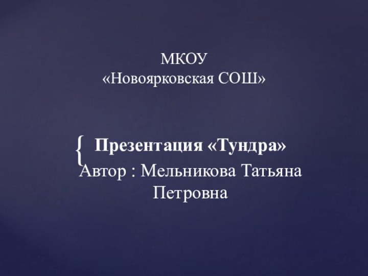 МКОУ  «Новоярковская СОШ»Презентация «Тундра»Автор : Мельникова Татьяна Петровна