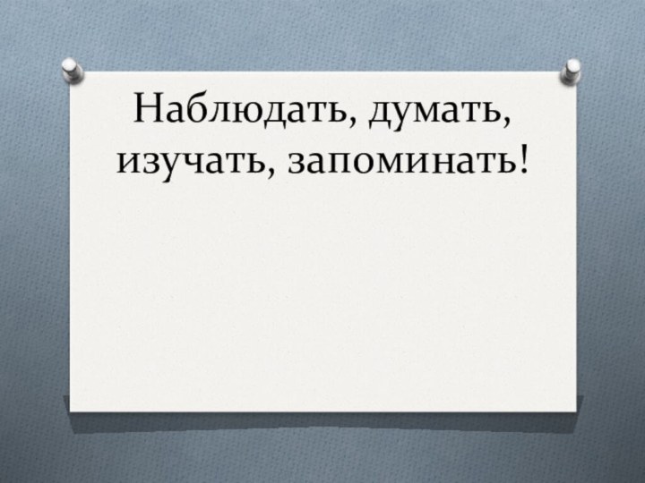 Наблюдать, думать, изучать, запоминать!