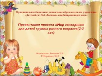 Презентация проекта Мир сенсорики для детей группы раннего возраста(2-3 лет) проект (младшая группа)