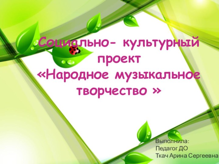 Социально- культурный проект  «Народное музыкальное творчество »Выполнила:Педагог ДОТкач Арина Сергеевна