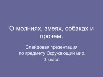 Презентация О молниях, змеях, сабаках и прочем презентация к уроку по окружающему миру (3 класс) по теме