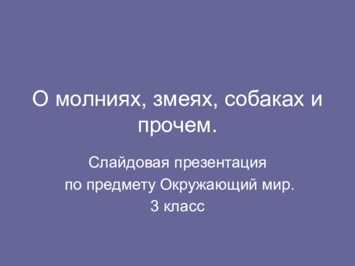 О молниях, змеях, собаках и прочем.Слайдовая презентация по предмету Окружающий мир.3 класс