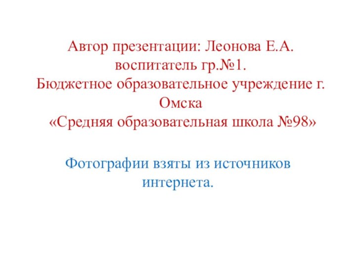 Автор презентации: Леонова Е.А. воспитатель гр.№1. Бюджетное образовательное учреждение г. Омска