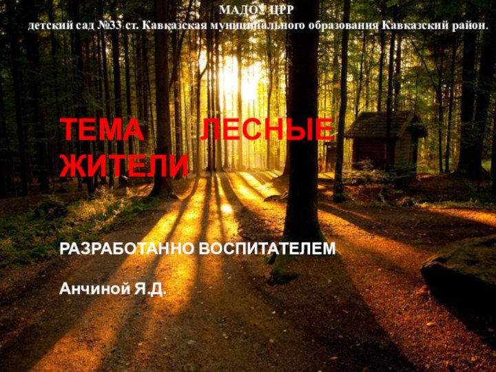 МАДОУ ЦРР детский сад №33 ст. Кавказская муниципального образования Кавказский район.ТЕМА