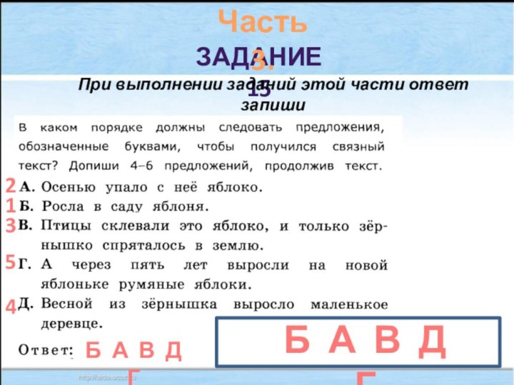 Задание 15Часть 3.При выполнении заданий этой части ответ запиши в прямоугольнике.12345Б А