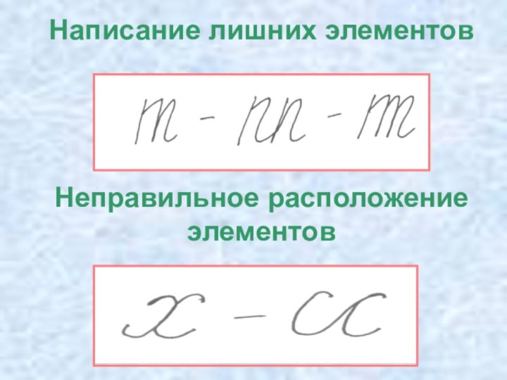 Написание лишних элементовНеправильное расположение элементов