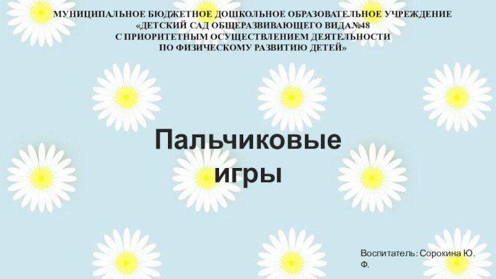 МУНИЦИПАЛЬНОЕ БЮДЖЕТНОЕ ДОШКОЛЬНОЕ ОБРАЗОВАТЕЛЬНОЕ УЧРЕЖДЕНИЕ «ДЕТСКИЙ САД ОБЩЕРАЗВИВАЮЩЕГО ВИДА№48 С ПРИОРИТЕТНЫМ ОСУЩЕСТВЛЕНИЕМ