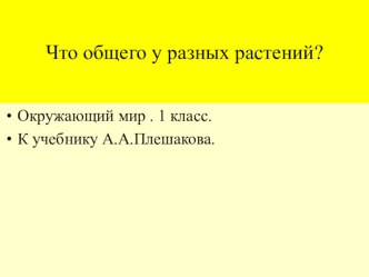 Презентация Что общего у разных растений? презентация к уроку по окружающему миру (1 класс)