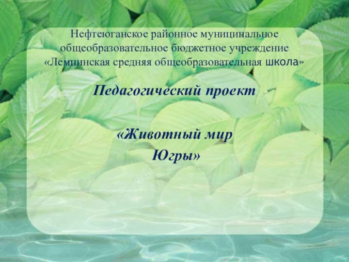 Нефтеюганское районное муниципальное общеобразовательное бюджетное учреждение «Лемпинская средняя общеобразовательная школа»Педагогический проект«Животный мир Югры»