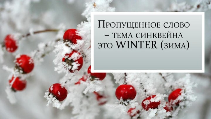 Пропущенное слово – тема синквейна это WINTER (зима)