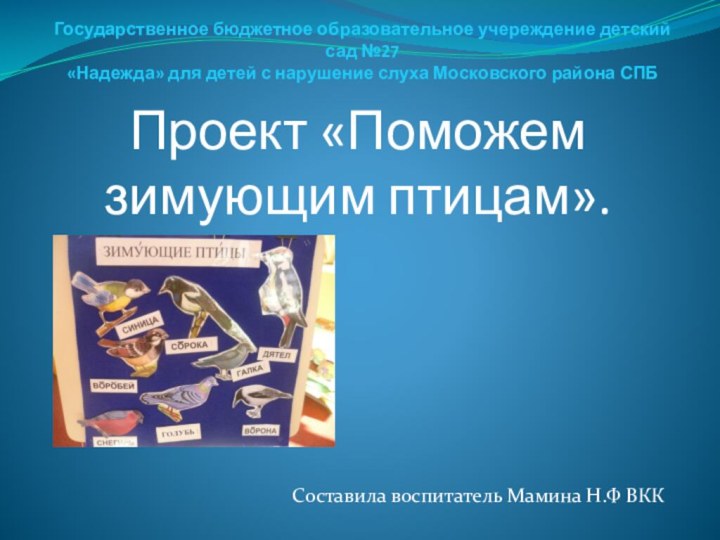 Государственное бюджетное образовательное учереждение детский сад №27 «Надежда» для детей с нарушение