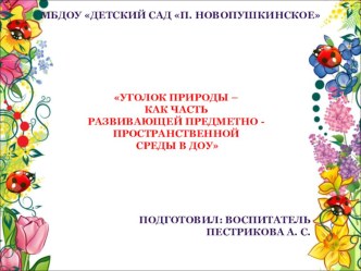 Уголок природы как часть развивающей предметно-пространственной среды в ДОУ презентация к уроку по окружающему миру (младшая группа)