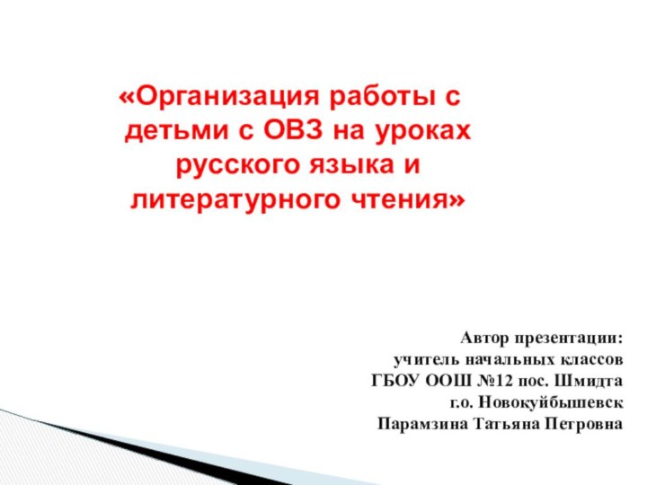 «Организация работы с детьми с ОВЗ на уроках русского языка и литературного