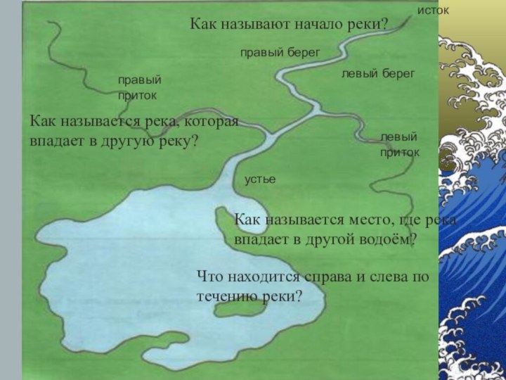 Самгина Любовь Владимировна - учитель начальных классовистоклевый берегправый береглевыйпритокправыйпритокустьеКак называют начало реки?Как