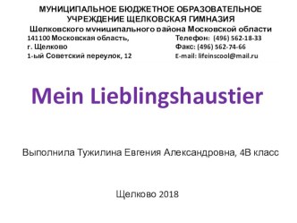 Презентация на немецком языке : Моё любимое домашнее животное для учащихся 4 классов презентация урока для интерактивной доски по иностранному языку (4 класс)