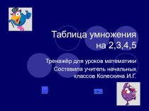 Тренажёр для уроков математики Таблица умножения 2,3,4,5