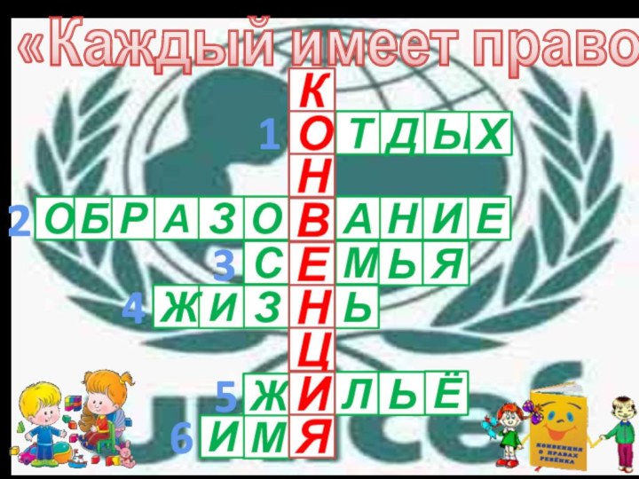 КТДЫХАНИЕОЗАРБОСМЬЯЗИЖЬЖЛЬЁМИОНВЕНЦИЯ«Каждый имеет право!»123456