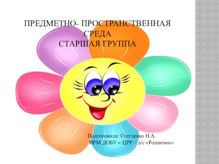 ПРЕДМЕТНО- ПРОСТРАНСТВЕННАЯ СРЕДАСТАРШАЯ ГРУППАПодготовила: Стегленко Н.А. НРМ ДОБУ « ЦРР – д/с «Родничок»