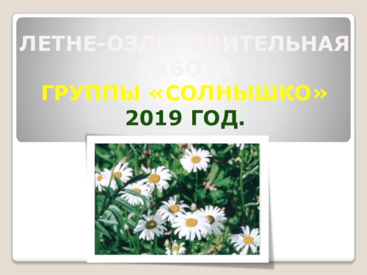 ЛЕТНЕ-ОЗДОРОВИТЕЛЬНАЯ РАБОТА ГРУППЫ «СОЛНЫШКО» 2019 год.