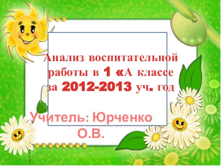 Анализ воспитательной работы в 1 «А классе за 2012-2013 уч. годУчитель: Юрченко О.В.