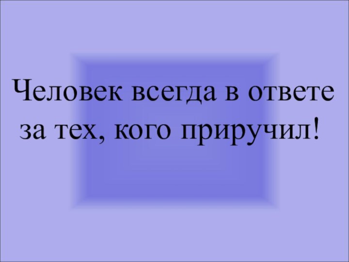 Человек всегда в ответе за тех, кого приручил!