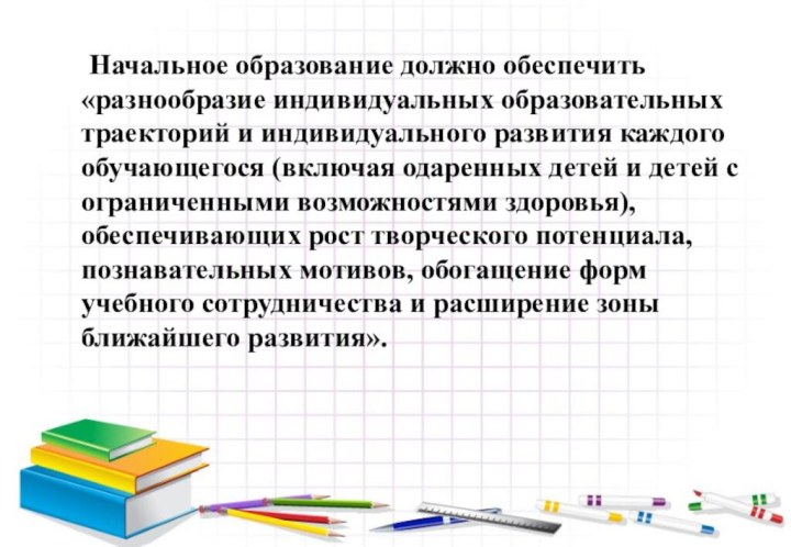 Начальное образование должно обеспечить «разнообразие индивидуальных образовательных траекторий и