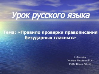 Урок русского языка во 2 классе по теме:Правило проверки правописания безударных гласных план-конспект урока по русскому языку (2 класс)