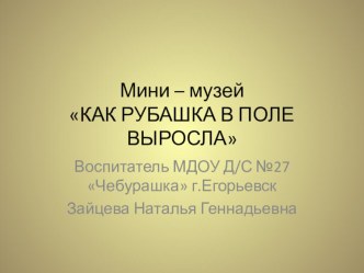 мини - музей Как рубашка в поле выросла презентация к уроку (старшая, подготовительная группа)