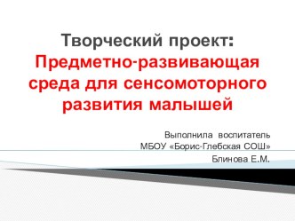 ПрезентацияПредметно-развивающая среда для сенсорного развития малышей презентация к уроку (младшая группа) по теме