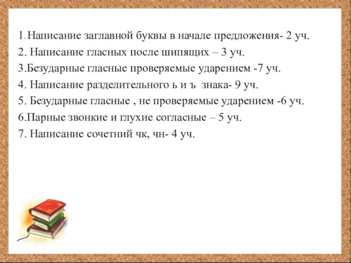 1. Написание заглавной буквы в начале предложения- 2 уч.2. Написание гласных после