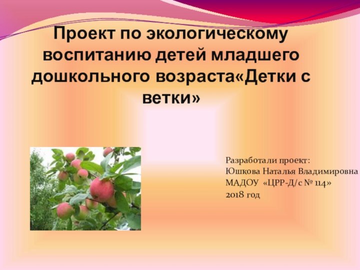 Проект по экологическому воспитанию детей младшего дошкольного возраста«Детки с ветки» Разработали проект:Юшкова